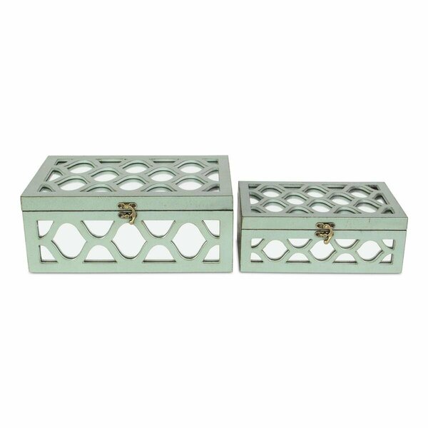 H2H Set Of 2 Blue Wooden Boxes With Front And Top Mirror H22546419